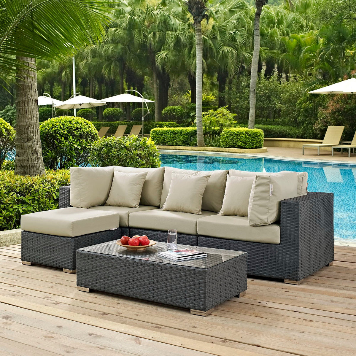 Sojourn 5 Piece Outdoor Sunbrella® Sectional Set