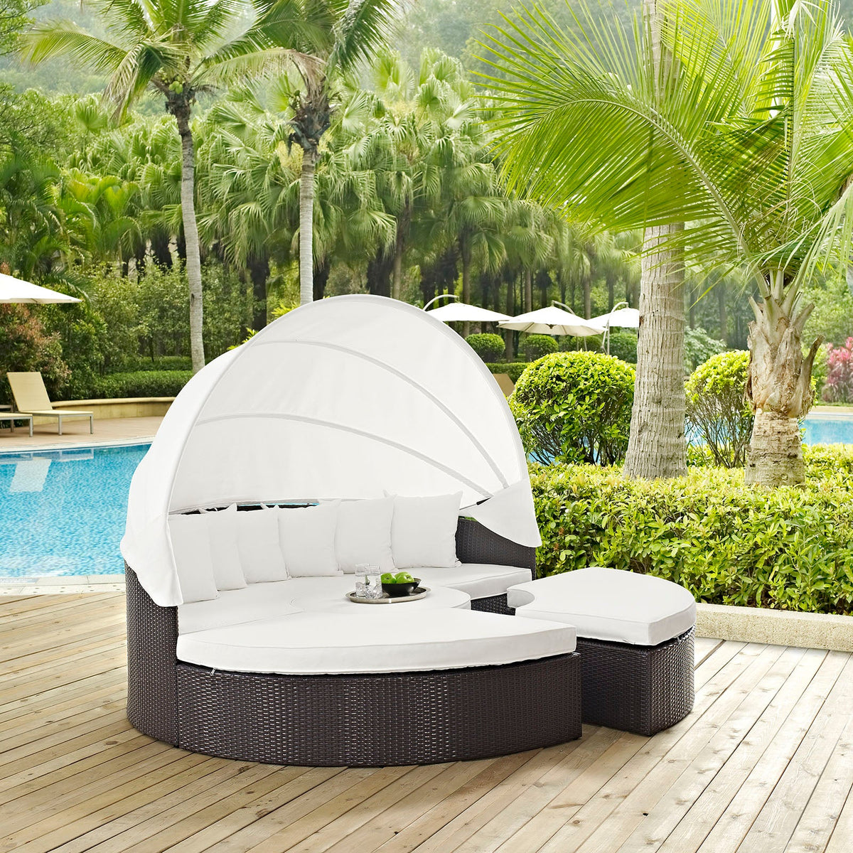 Convene Wicker Rattan Outdoor Patio Canopy Sectional Daybed