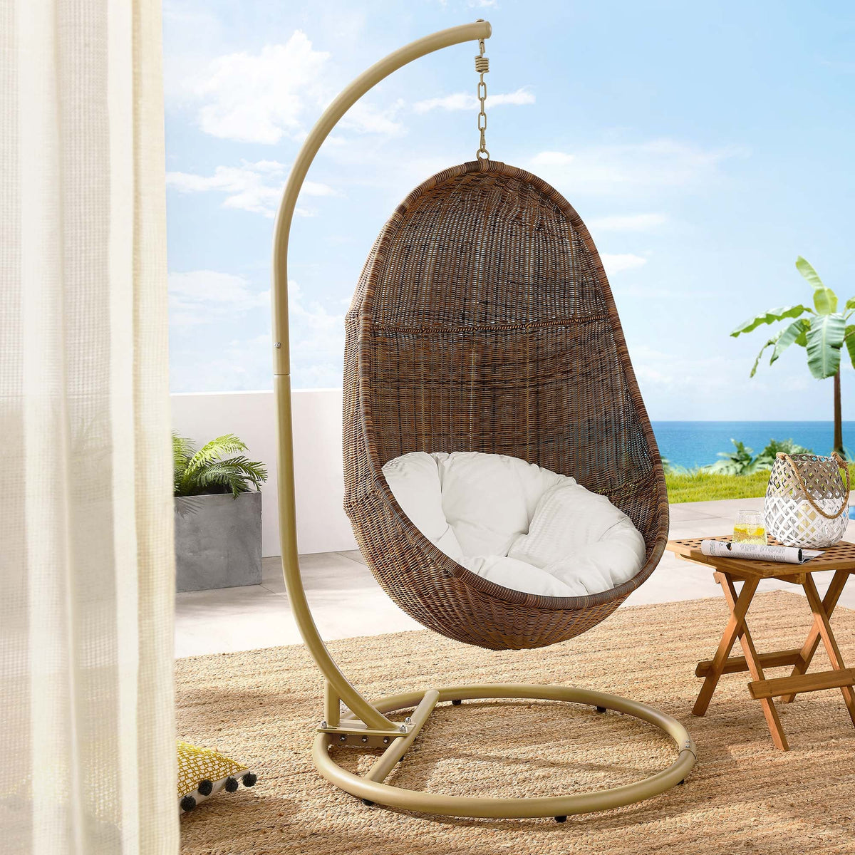 Bean Outdoor Patio Wood Swing Chair With Stand