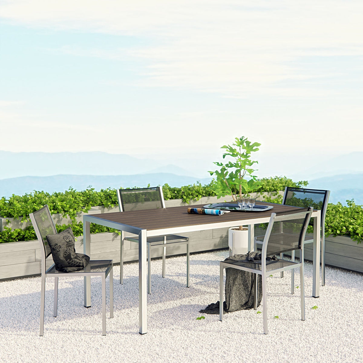 Shore 5 Piece Outdoor Patio Aluminum Dining Set - view 7