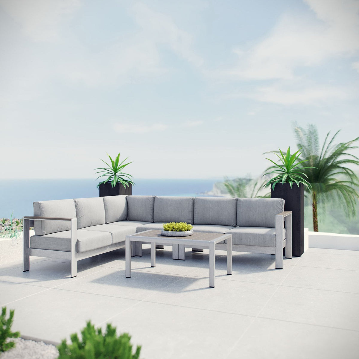 Shore 5 Piece Outdoor Aluminum Sectional Sofa Set - view 13