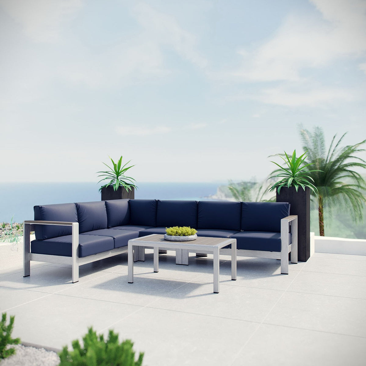 Shore 5 Piece Outdoor Aluminum Sectional Sofa Set - view 14