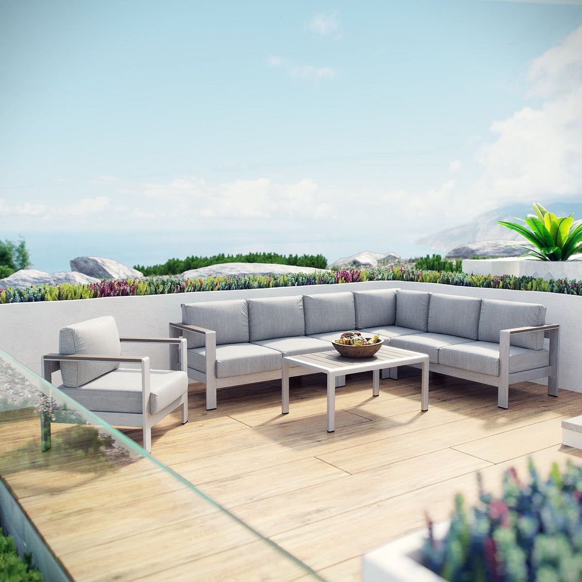 Shore 6 Piece Outdoor Aluminum Sectional Sofa Set