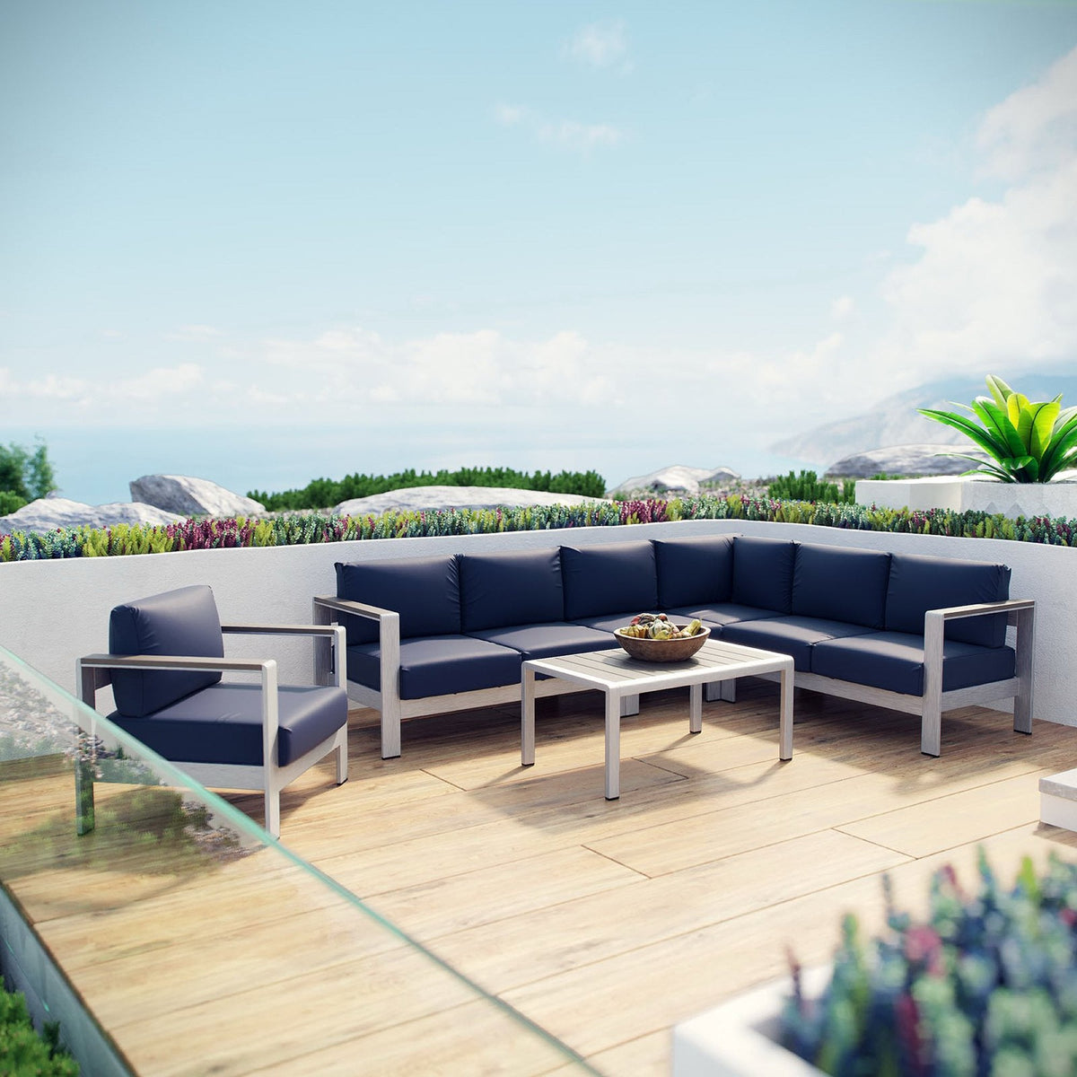 Shore 6 Piece Outdoor Aluminum Sectional Sofa Set
