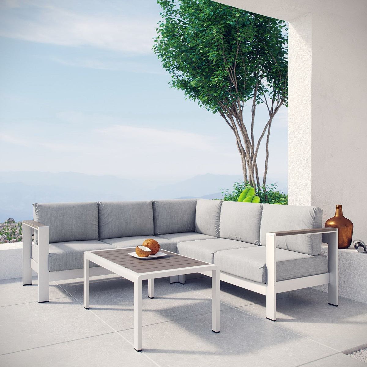 Shore 4 Piece Outdoor Aluminum Sectional Sofa Set