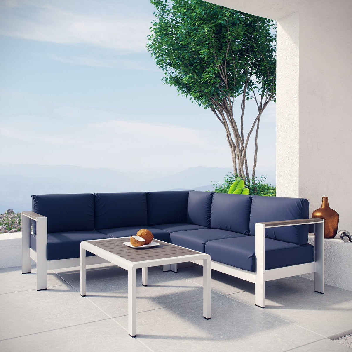 Shore 4 Piece Outdoor Aluminum Sectional Sofa Set