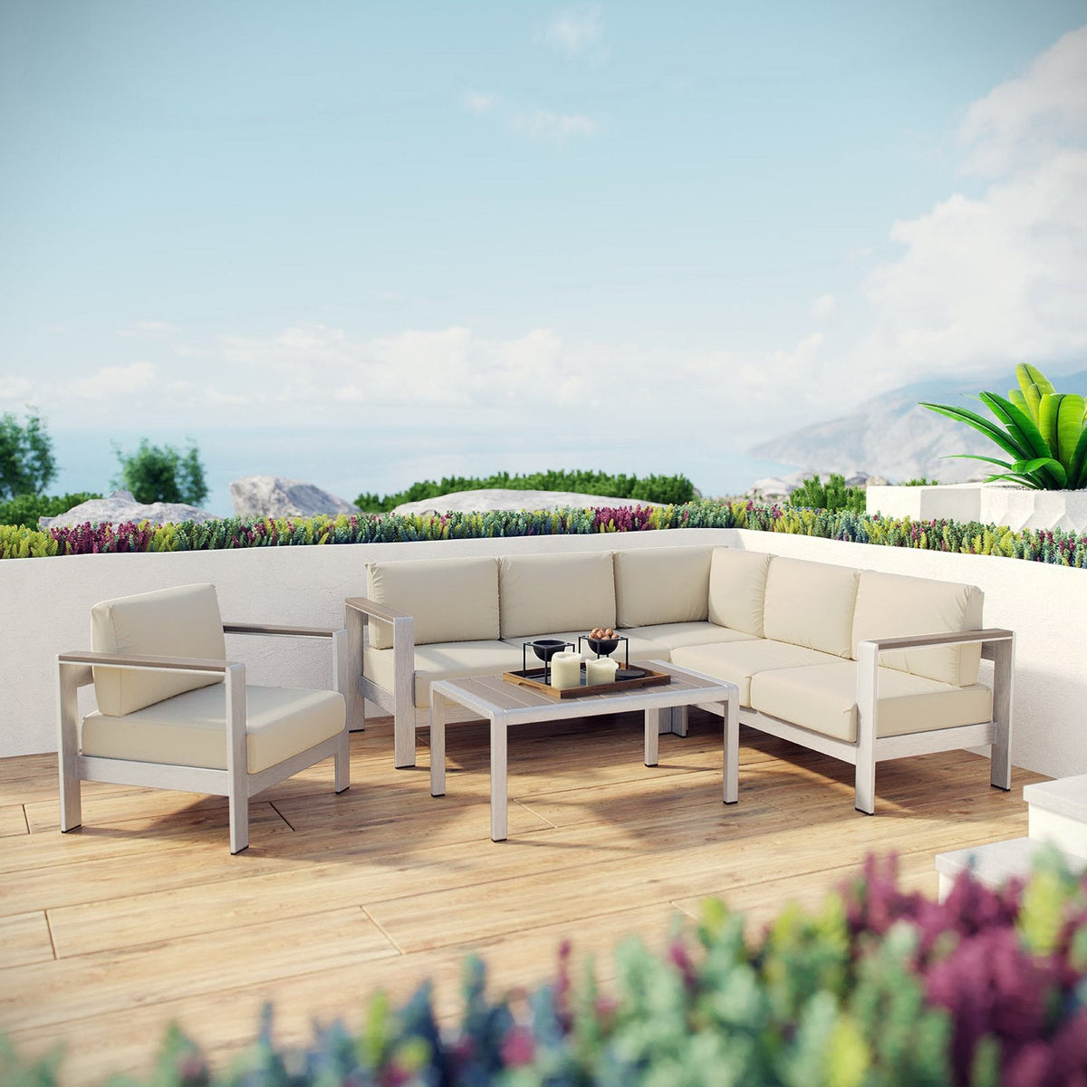 Shore 5 Piece Outdoor Aluminum Sectional Sofa Set