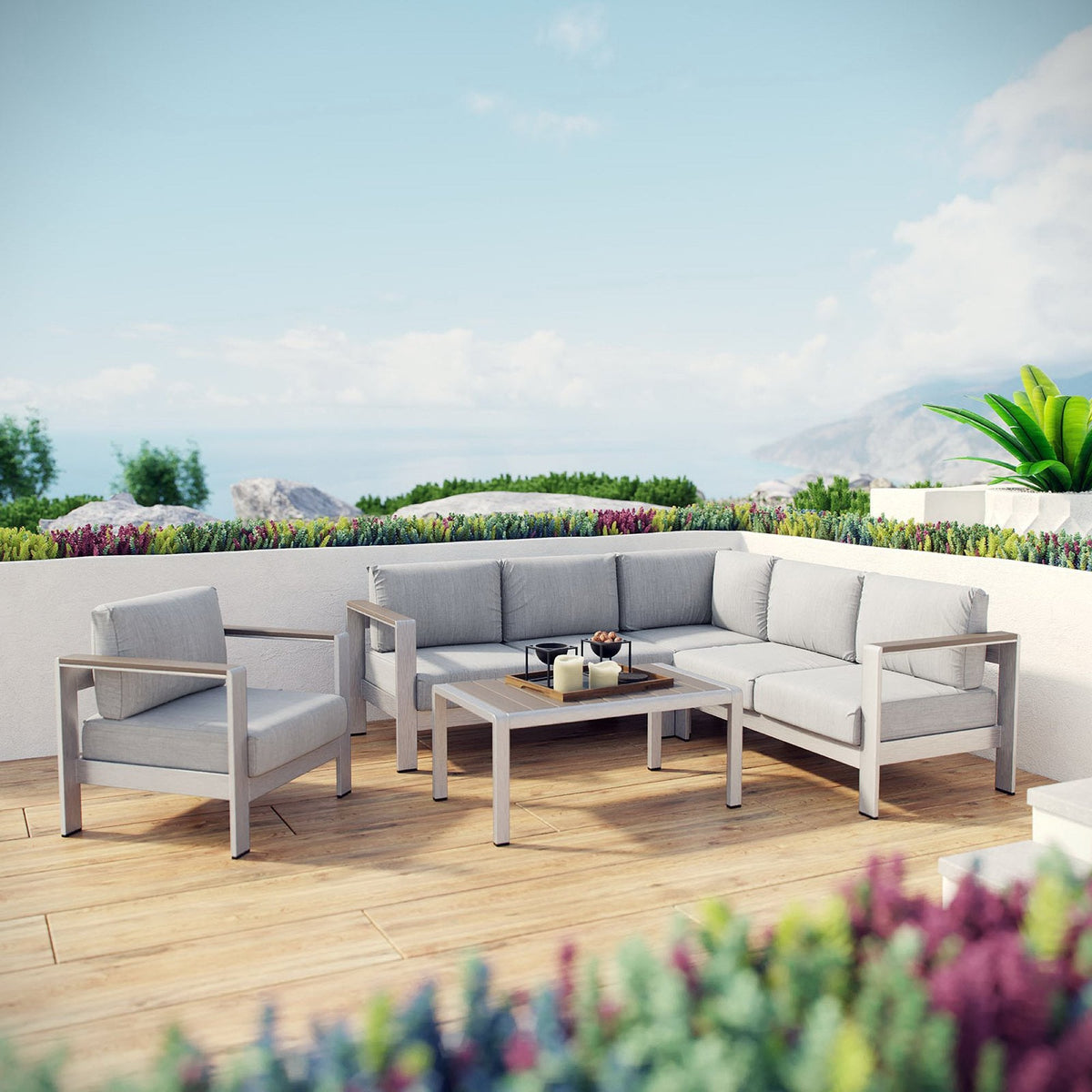 Shore 5 Piece Outdoor Aluminum Sectional Sofa Set