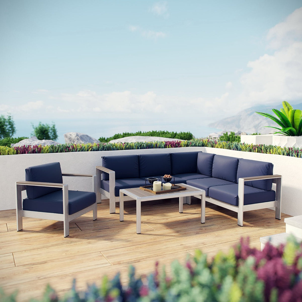 Shore 5 Piece Outdoor Aluminum Sectional Sofa Set