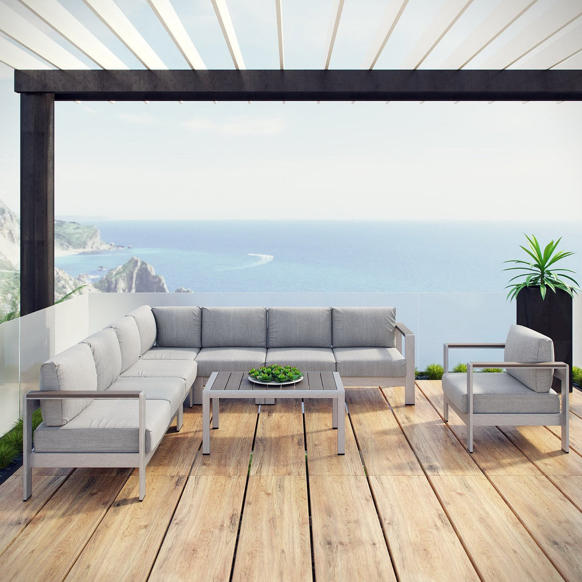 Shore 7 Piece Outdoor Aluminum Sectional Sofa Set