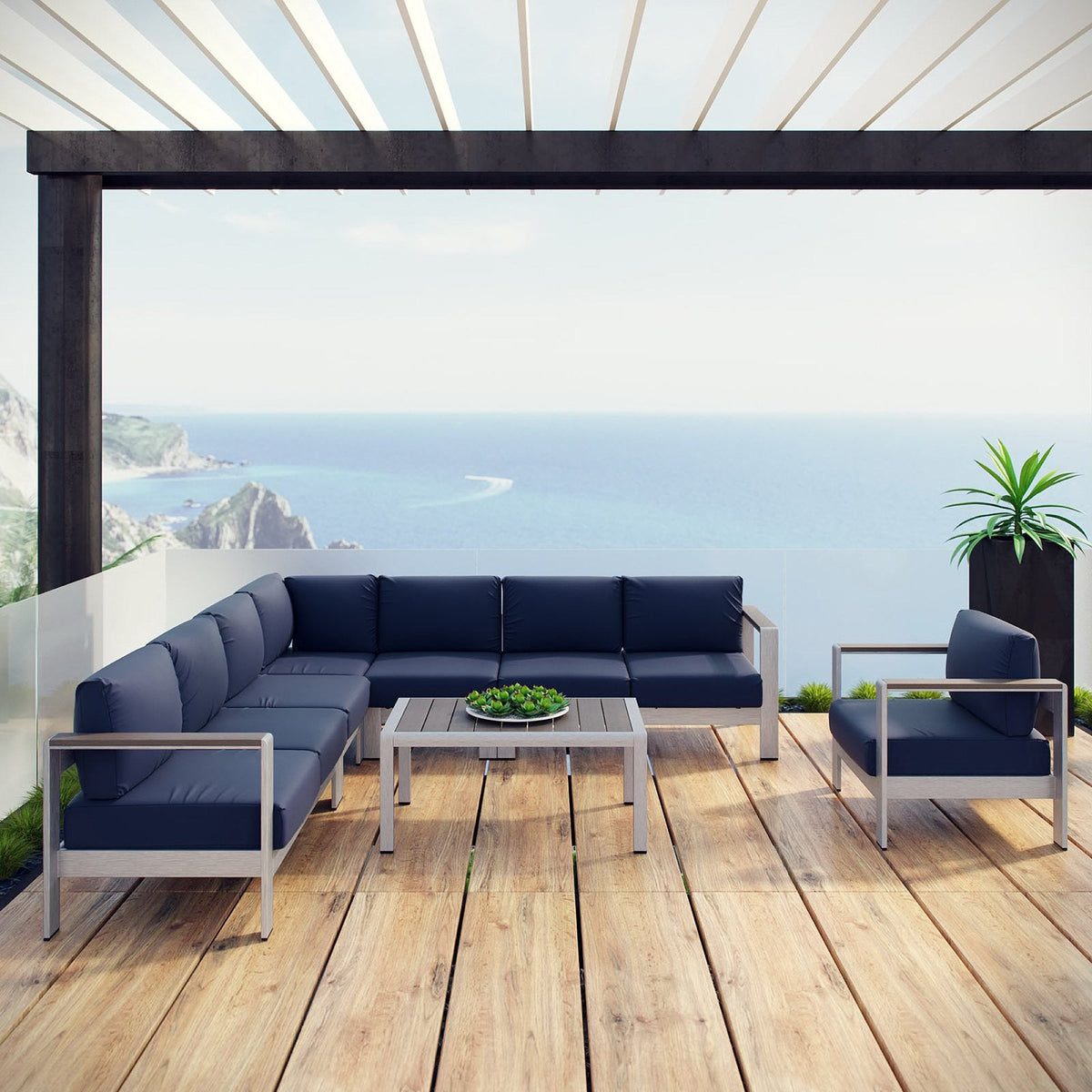 Shore 7 Piece Outdoor Aluminum Sectional Sofa Set