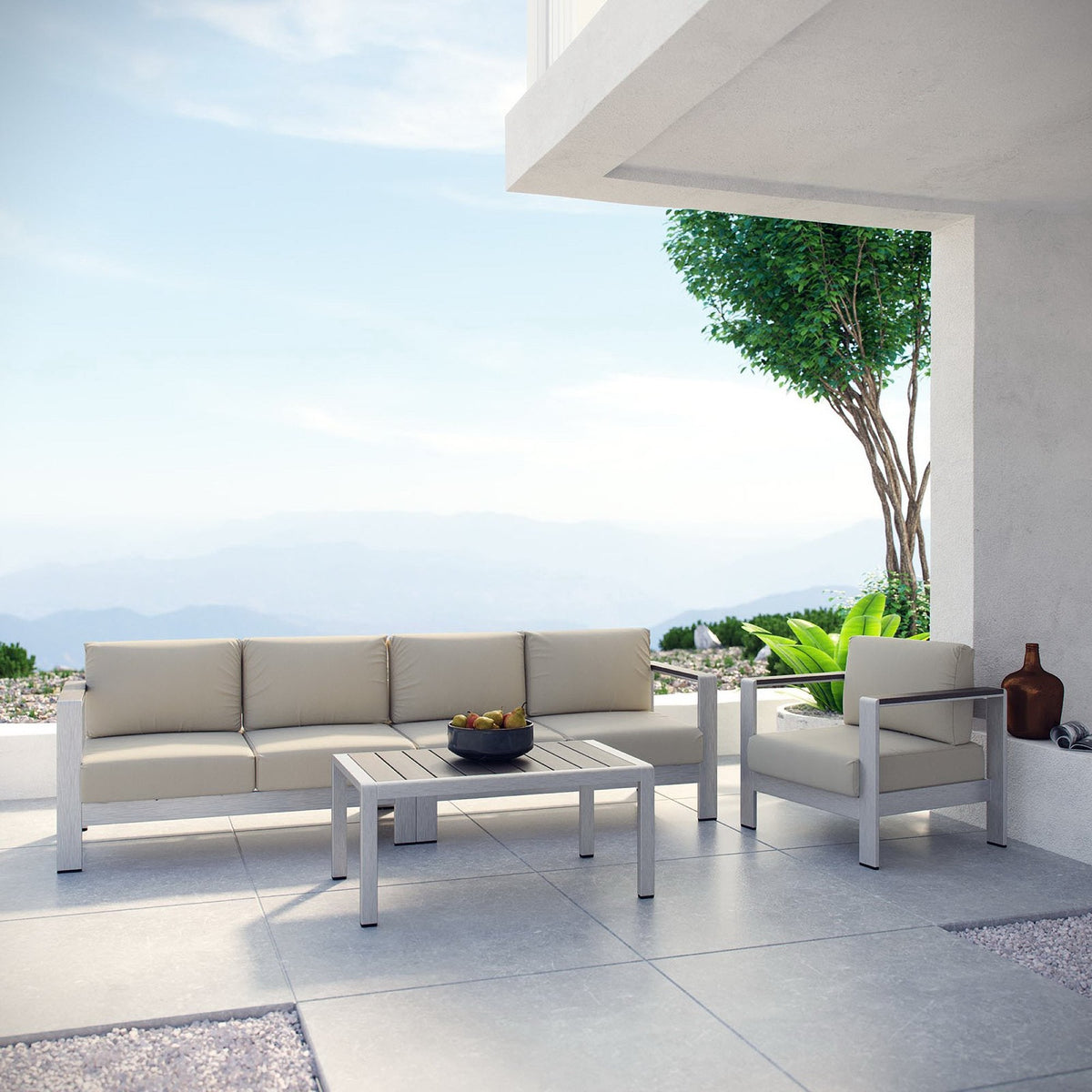 Shore 4 Piece Outdoor Aluminum Sectional Sofa Set