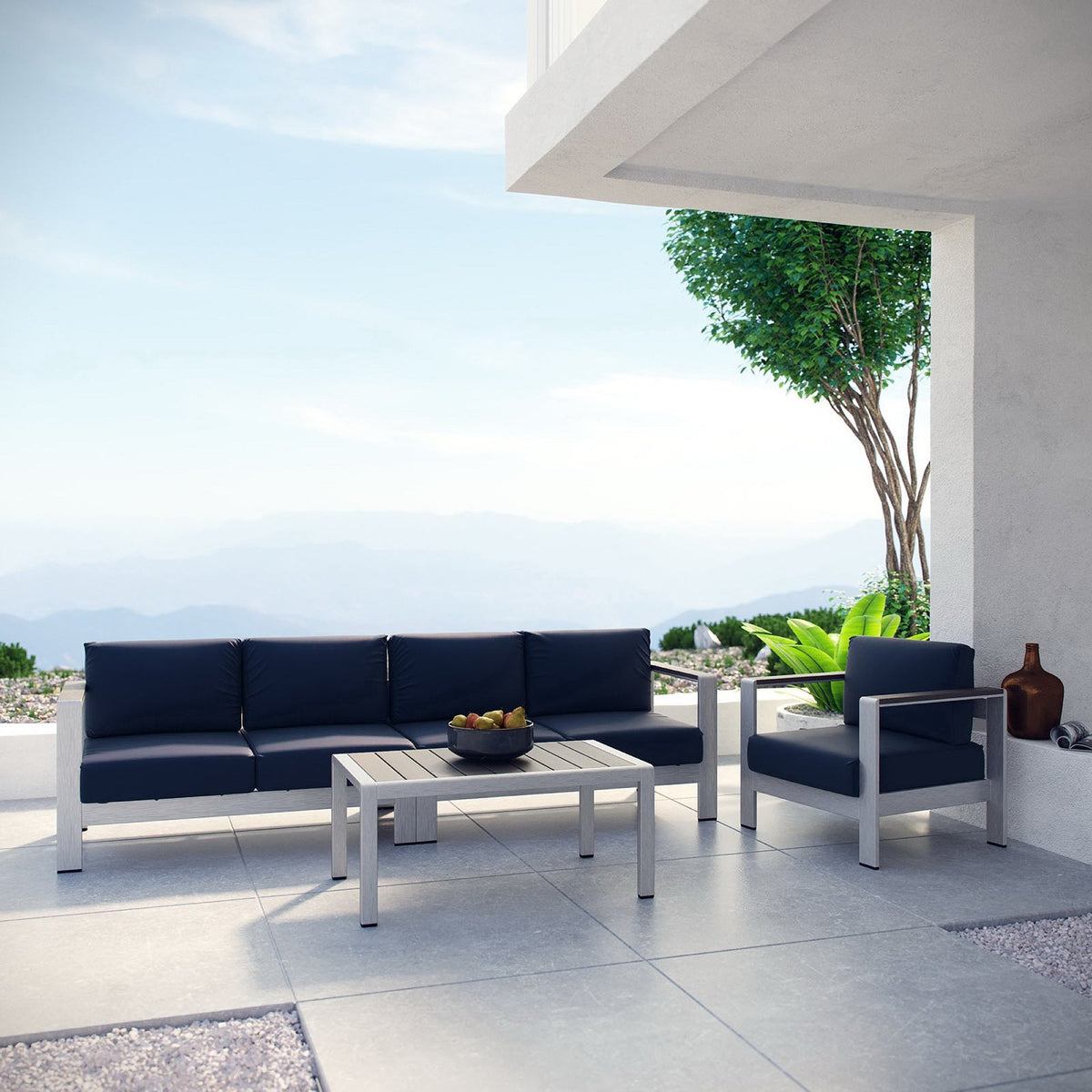 Shore 4 Piece Outdoor Aluminum Sectional Sofa Set