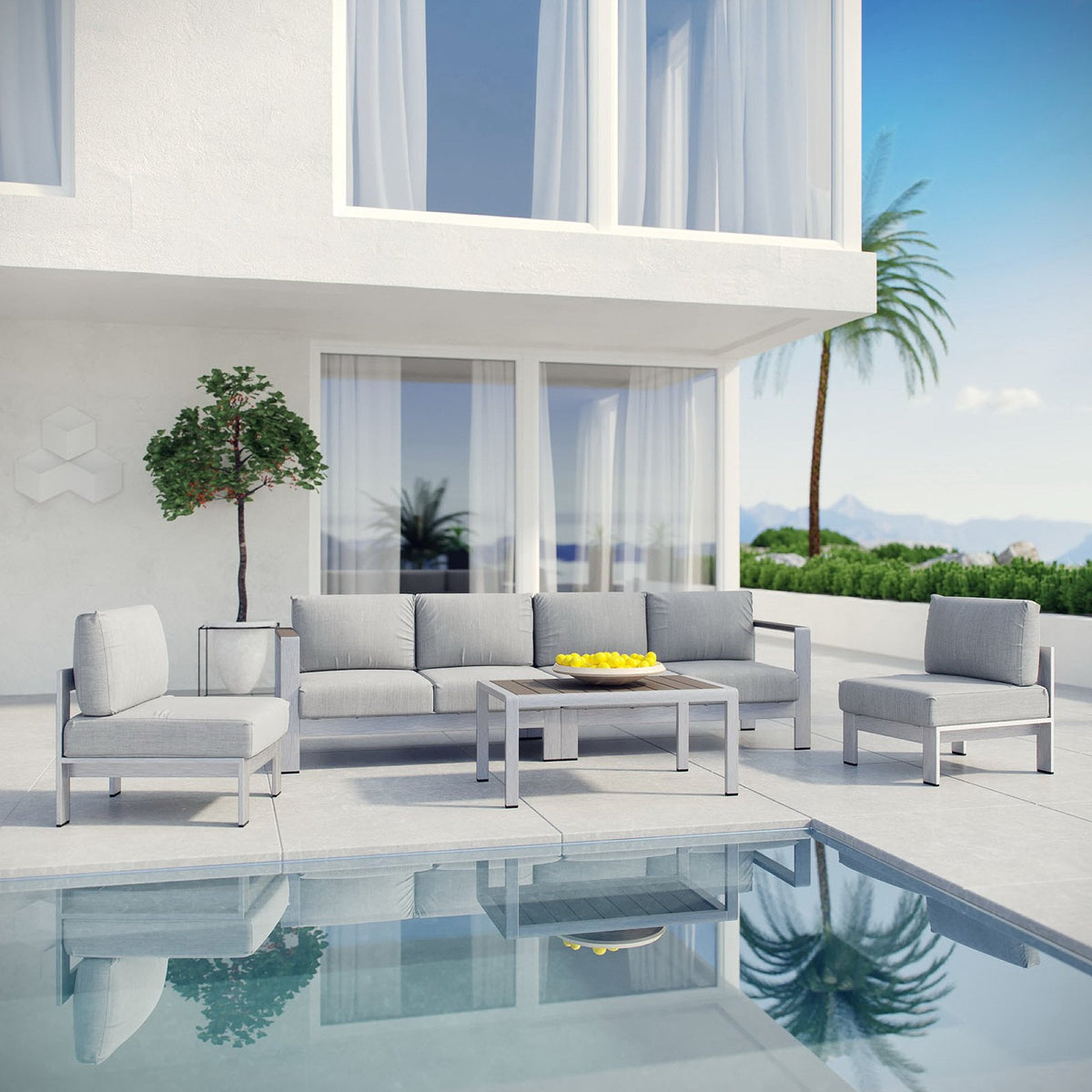 Shore 5 Piece Outdoor Aluminum Sectional Sofa Set