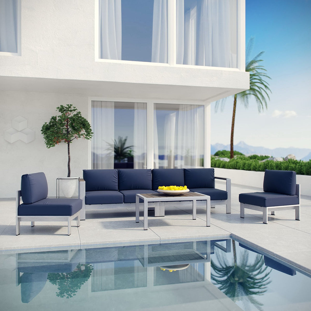 Shore 5 Piece Outdoor Aluminum Sectional Sofa Set