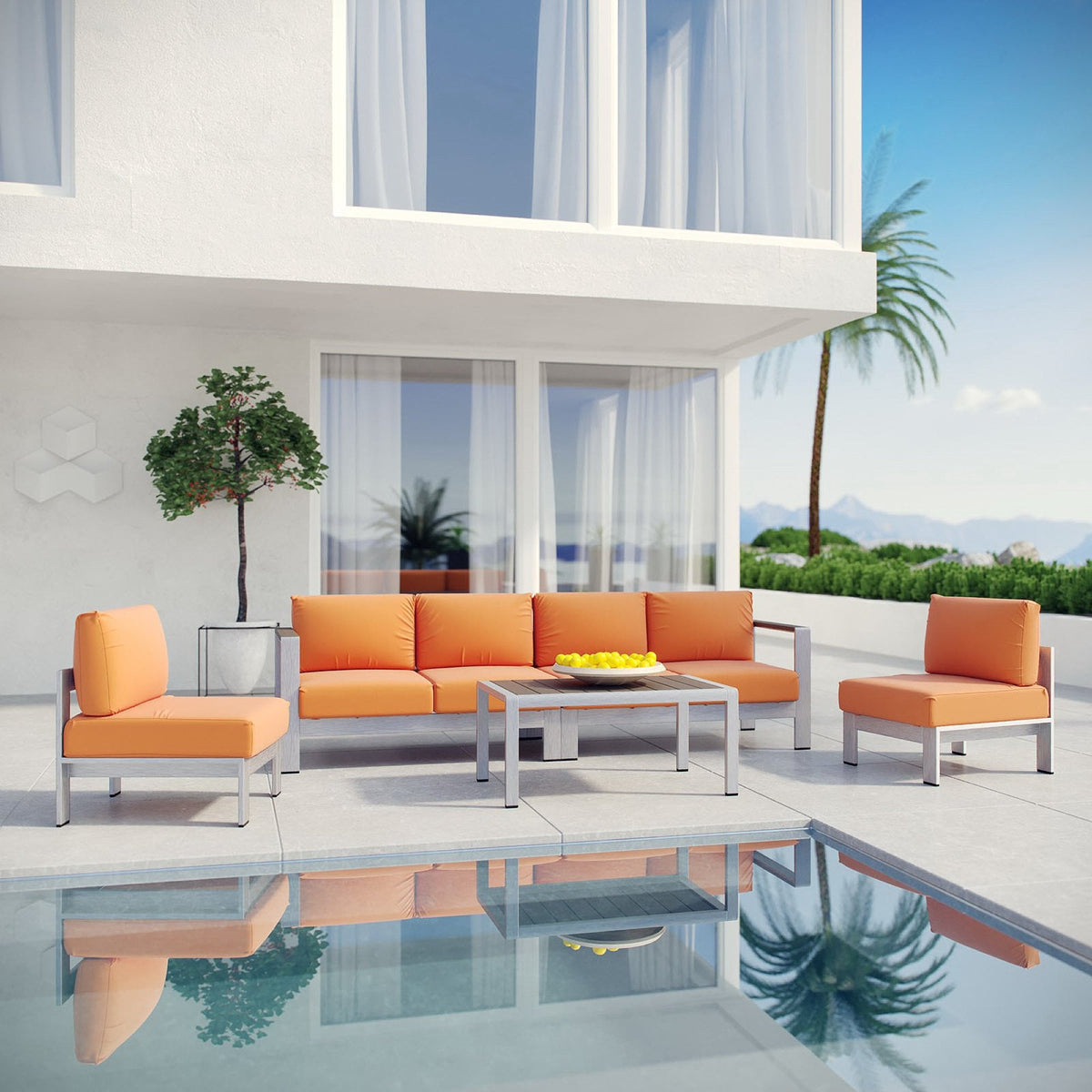 Shore 5 Piece Outdoor Aluminum Sectional Sofa Set