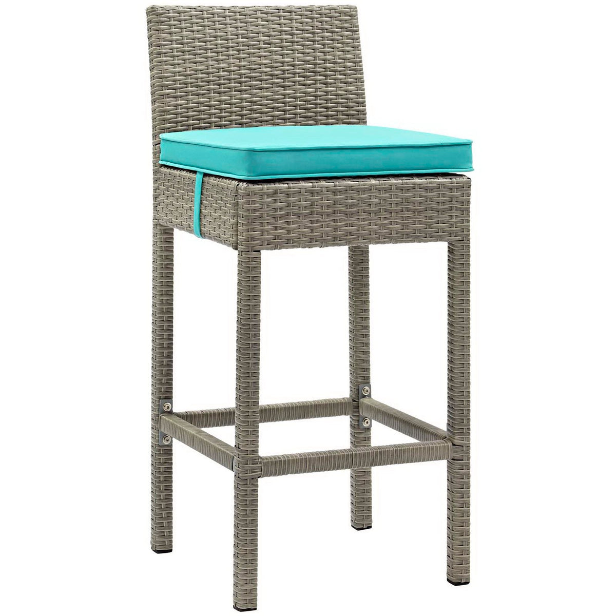 Conduit Outdoor Wicker Rattan Bar Stool, Light Gray Turquoise - view 1