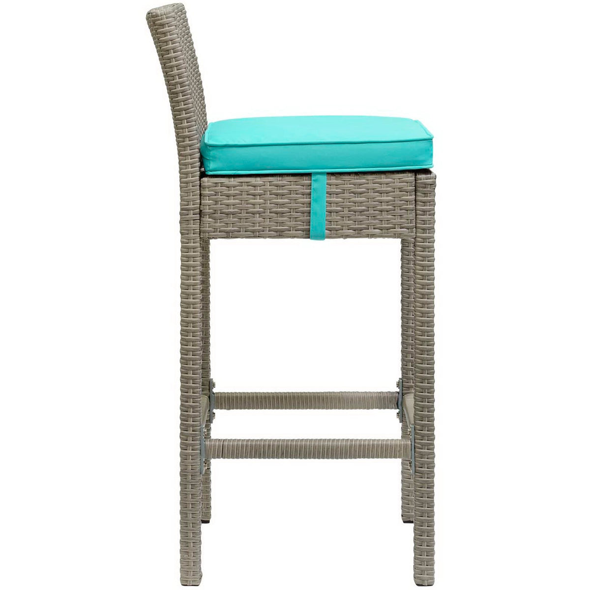 Conduit Outdoor Wicker Rattan Bar Stool, Light Gray Turquoise - view 2