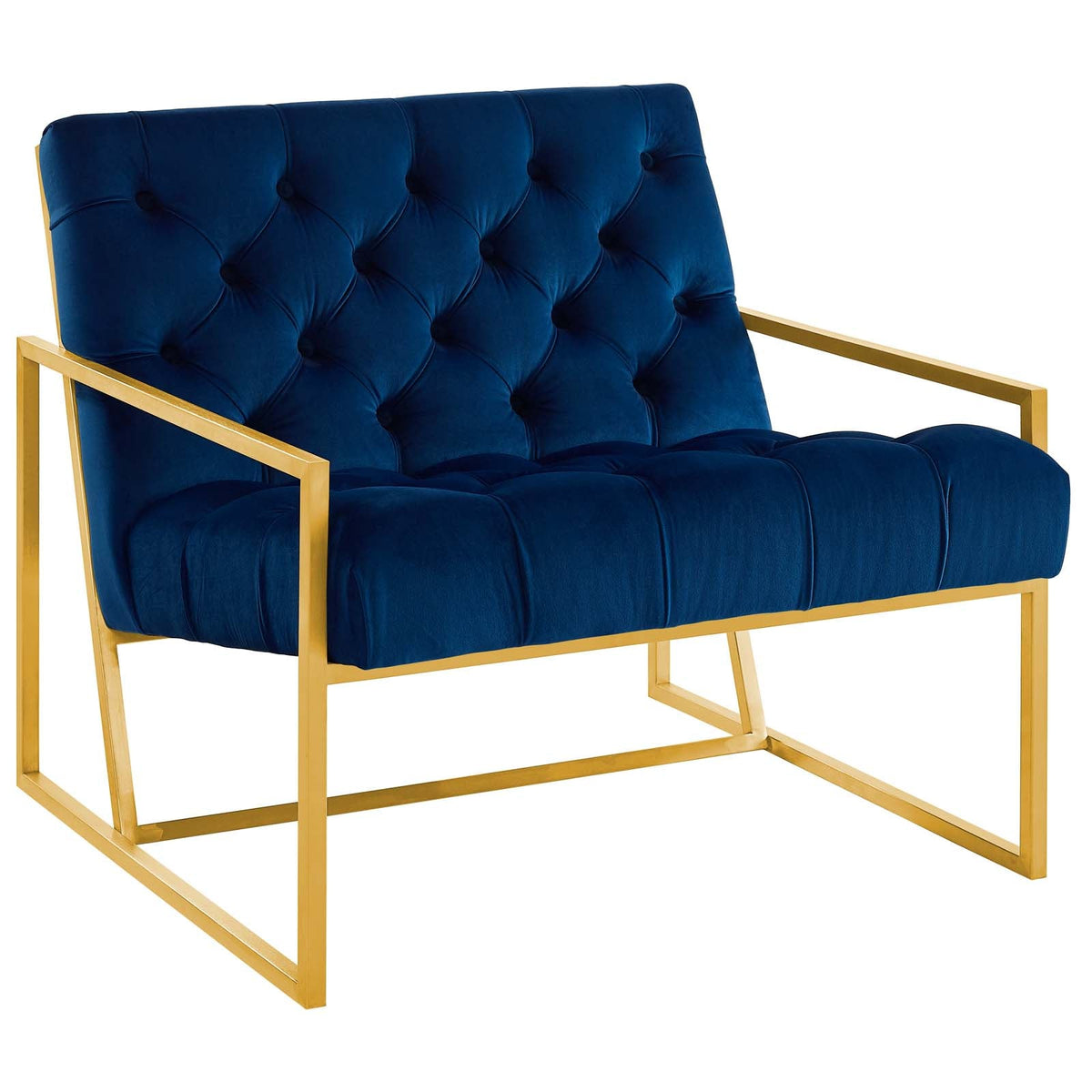 Bequest Gold Stainless Steel Performance Velvet Accent Chair, Navy - view 1