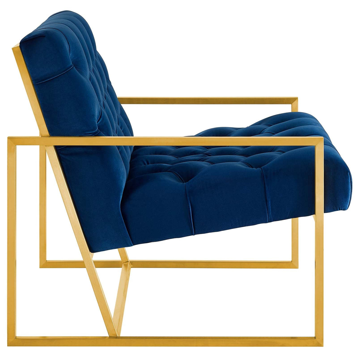 Bequest Gold Stainless Steel Performance Velvet Accent Chair, Navy - view 2