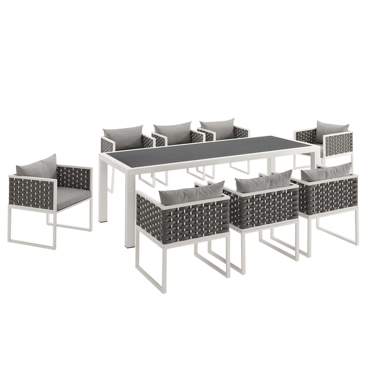 Stance 9 Piece Outdoor Patio Aluminum Dining Set, White Gray - view 2