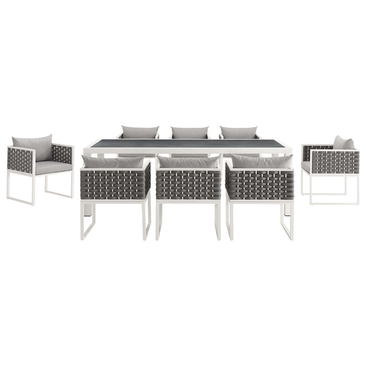 Stance 9 Piece Outdoor Patio Aluminum Dining Set, White Gray - view 3
