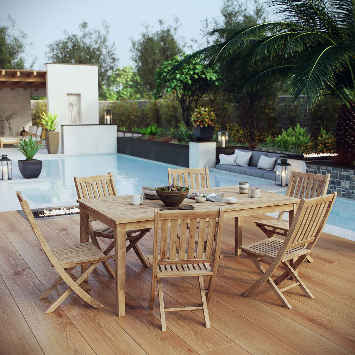 Marina 7 Piece Outdoor Patio Teak Dining Set - view 8