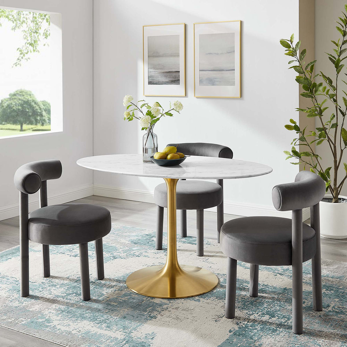 Lippa Oval Artificial Marble Dining Table