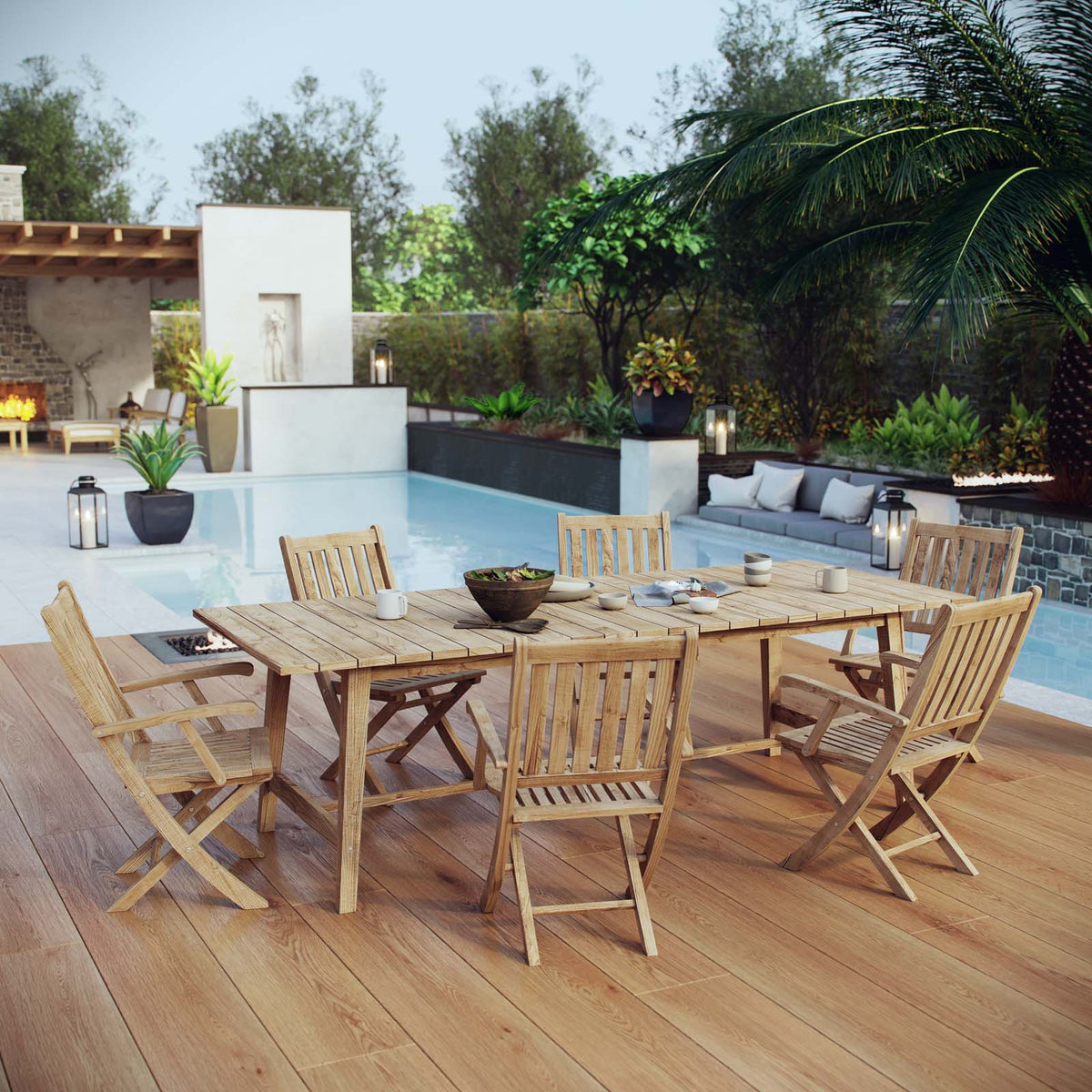 Marina 7 Piece Outdoor Patio Teak Dining Set - view 8