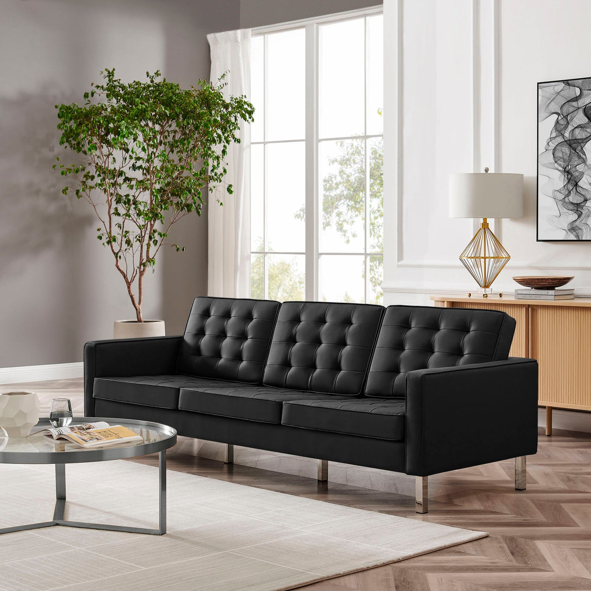 Loft Tufted Vegan Leather Sofa - view 22