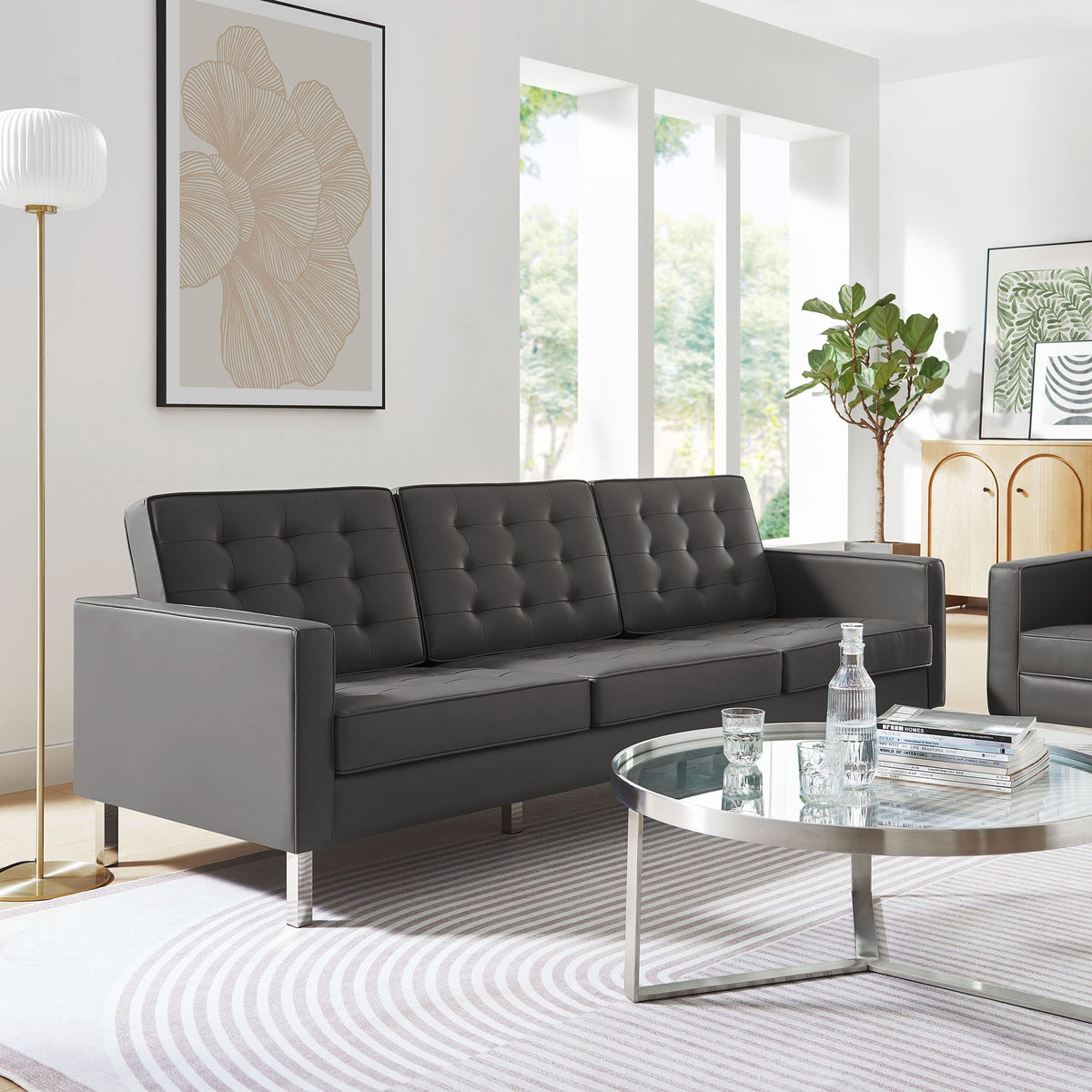 Loft Tufted Vegan Leather Sofa - view 27