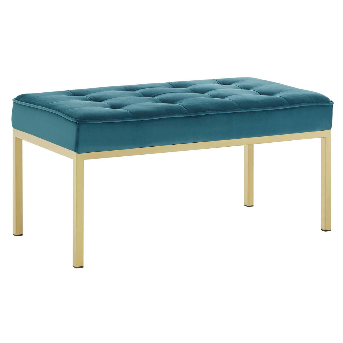 Loft Gold Stainless Steel Leg Medium Performance Velvet Bench, Gold Teal - view 1