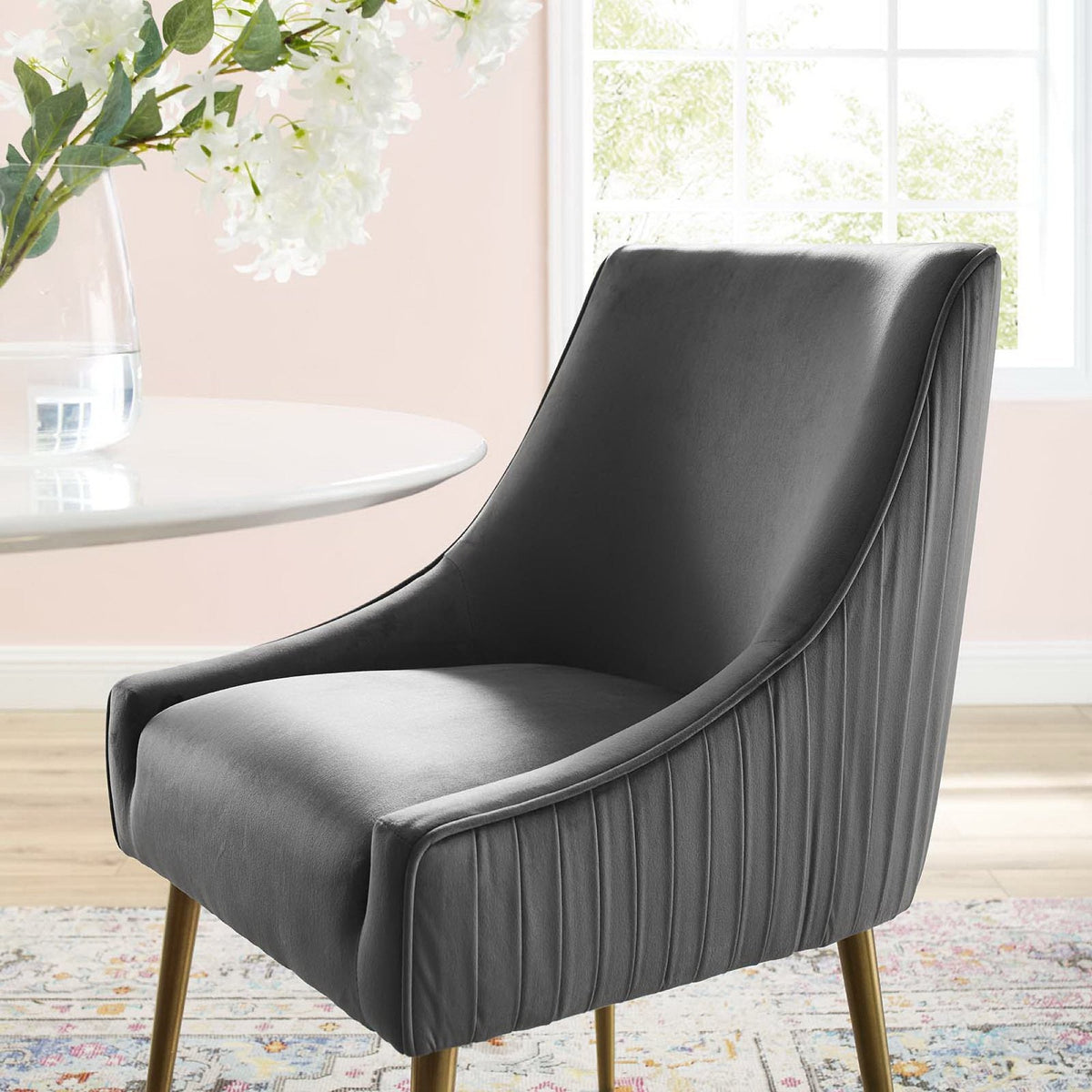 Discern Pleated Back Upholstered Performance Velvet Dining Chair - view 9