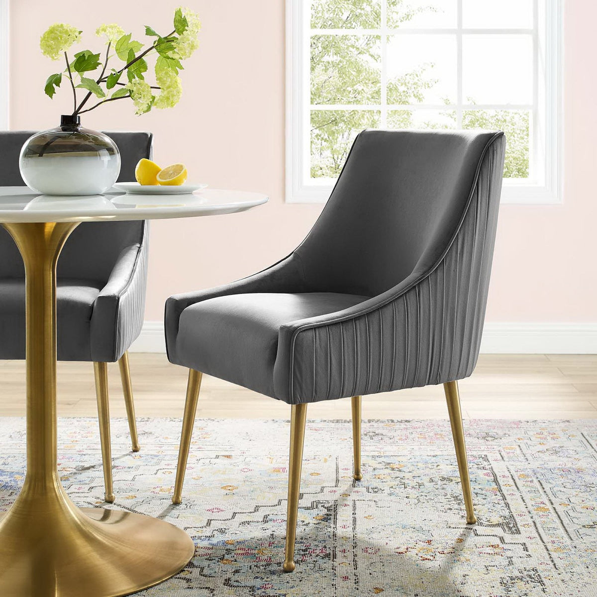 Discern Pleated Back Upholstered Performance Velvet Dining Chair - view 11