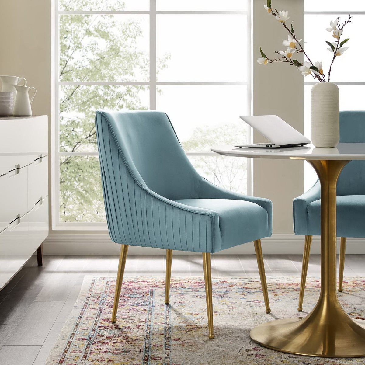 Discern Pleated Back Upholstered Performance Velvet Dining Chair - view 12