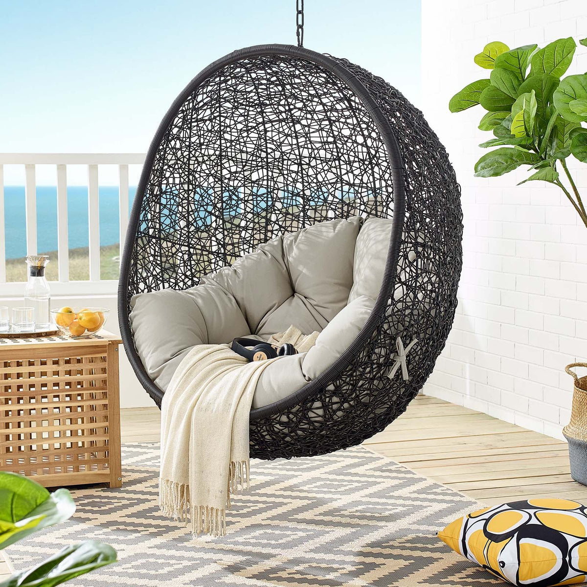 Encase Swing Outdoor Patio Lounge Chair Without Stand, Black Beige - view 7