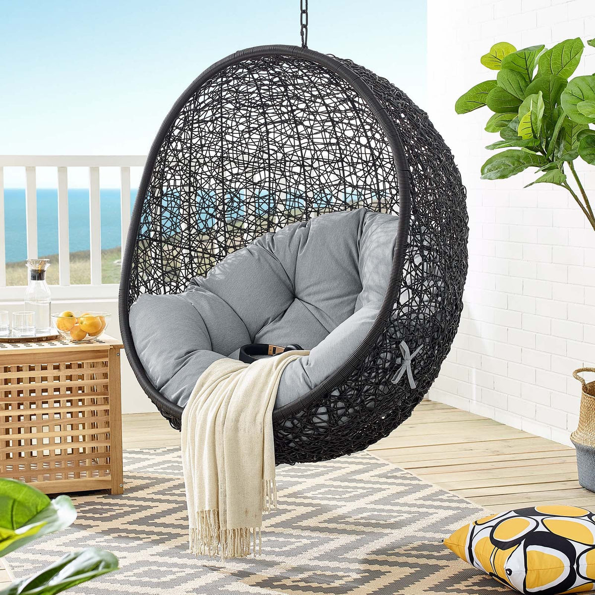 Encase Swing Outdoor Patio Lounge Chair Without Stand, Black Gray - view 7