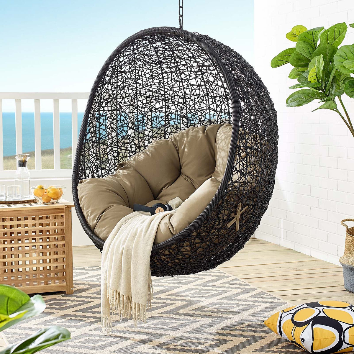 Encase Swing Outdoor Patio Lounge Chair Without Stand, Black Mocha - view 7