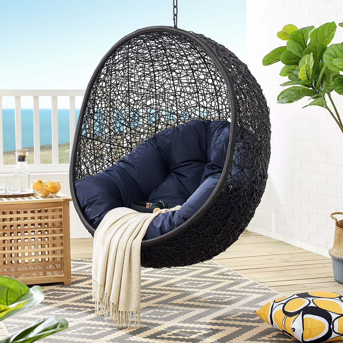 Encase Swing Outdoor Patio Lounge Chair Without Stand, Black Navy - view 7