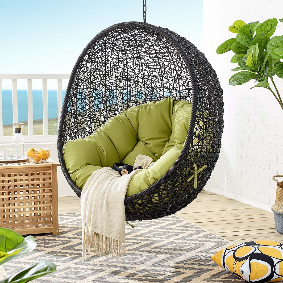 Encase Swing Outdoor Patio Lounge Chair Without Stand, Black Peridot - view 7