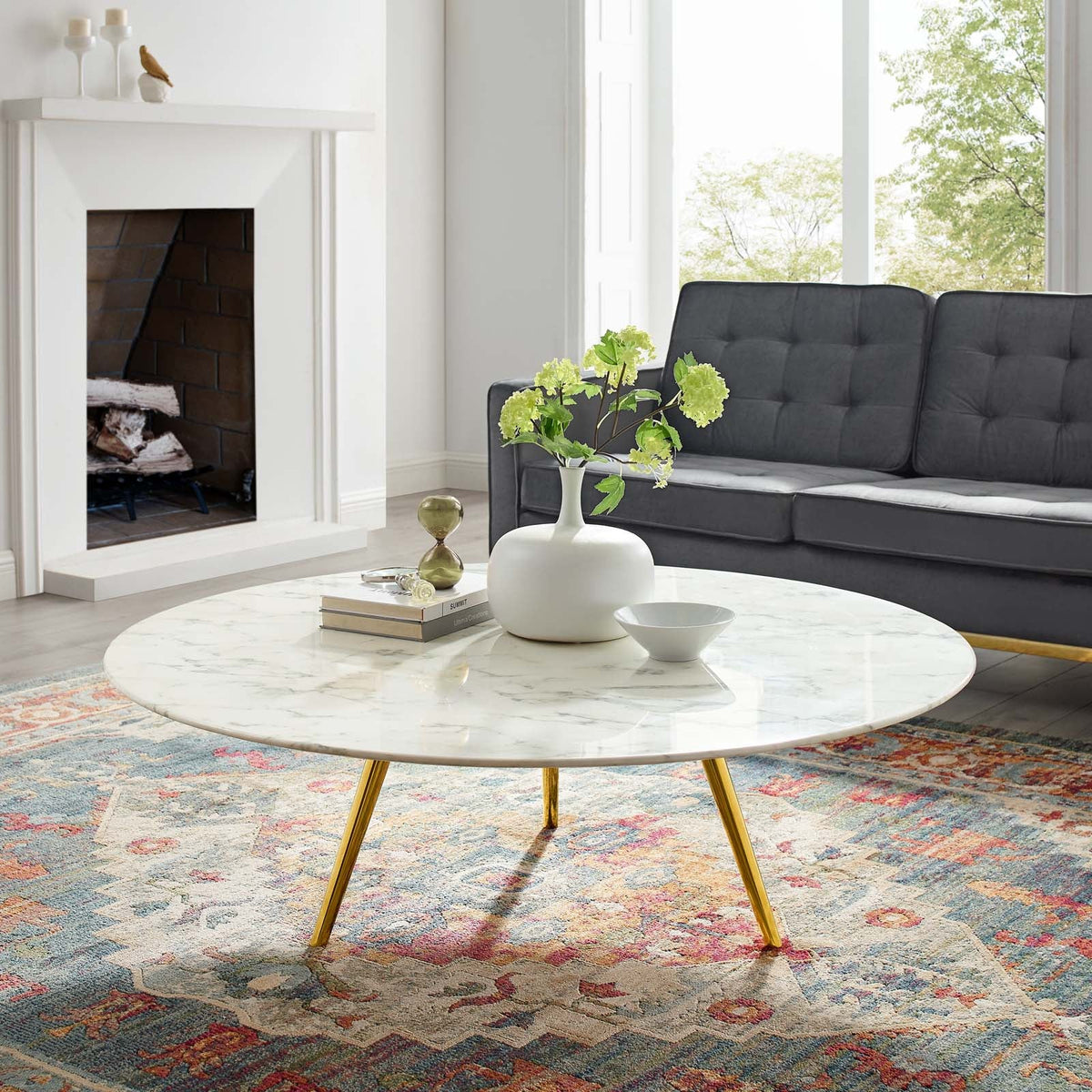 Lippa Round Artificial Marble Coffee Table with Tripod Base