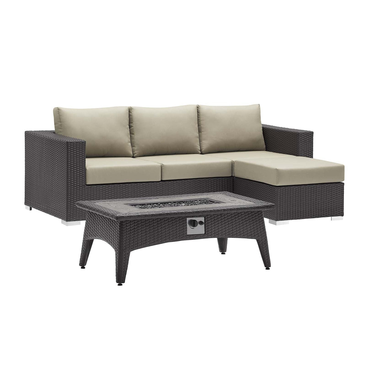 Convene 3 Piece Set Outdoor Patio with Fire Pit, Espresso Beige - view 1
