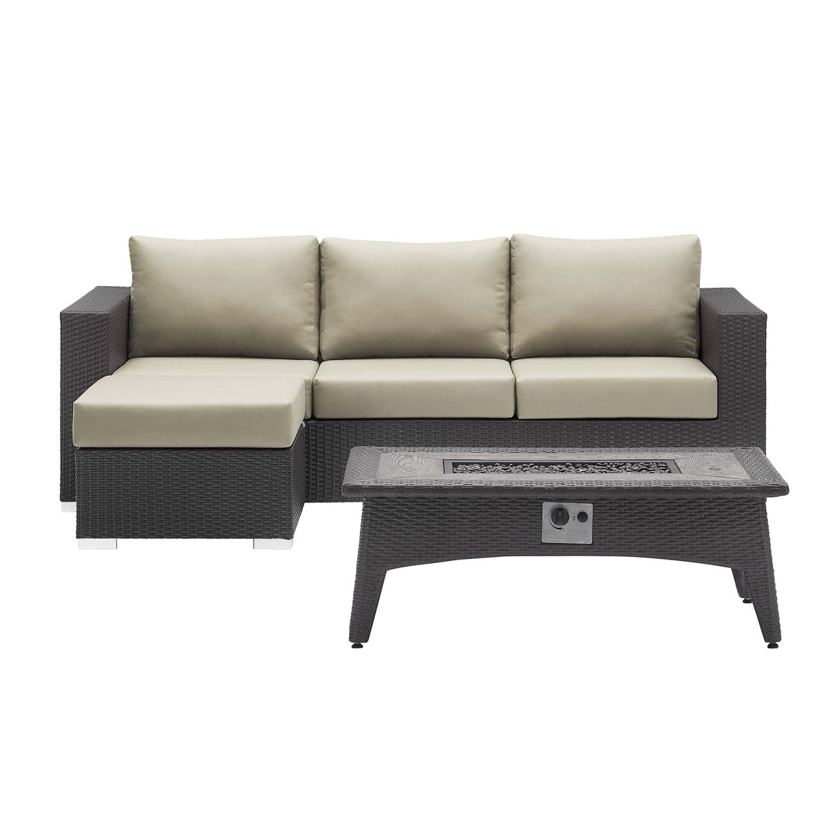 Convene 3 Piece Set Outdoor Patio with Fire Pit, Espresso Beige - view 2
