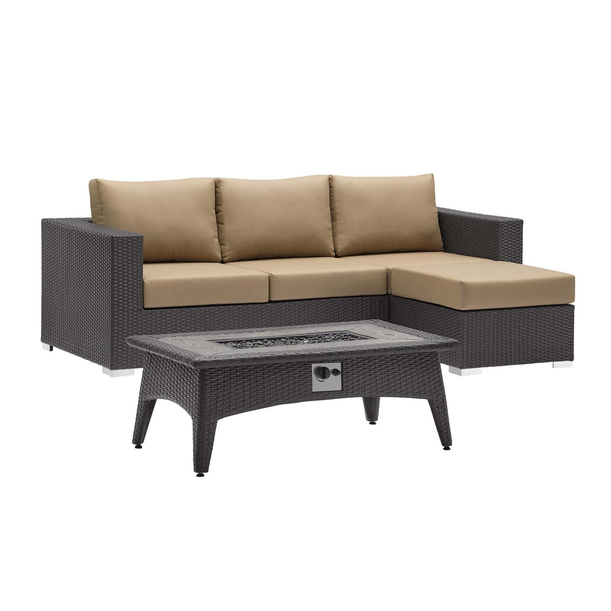 Convene 3 Piece Set Outdoor Patio with Fire Pit, Espresso Mocha - view 2