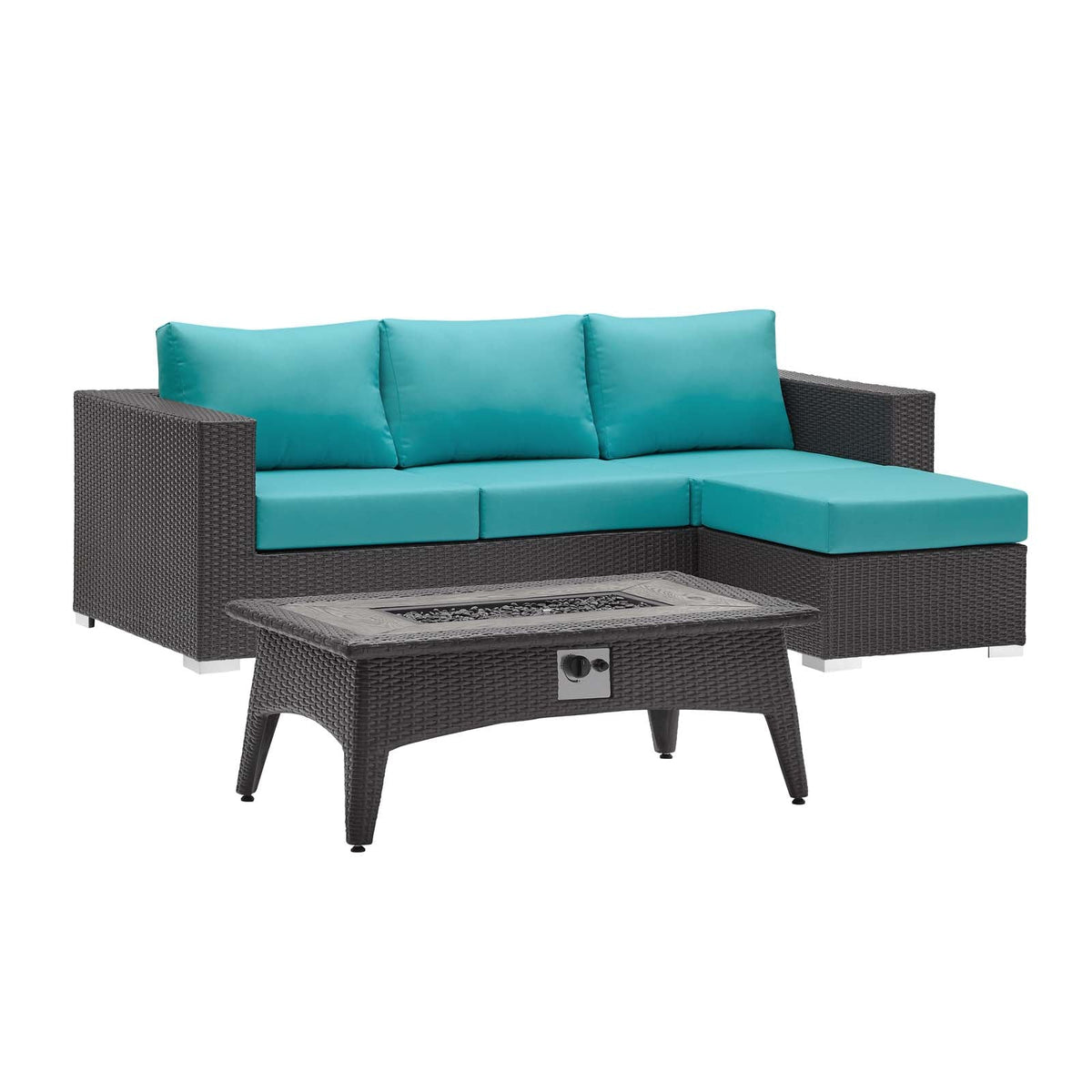 Convene 3 Piece Set Outdoor Patio with Fire Pit, Espresso Turquoise - view 1