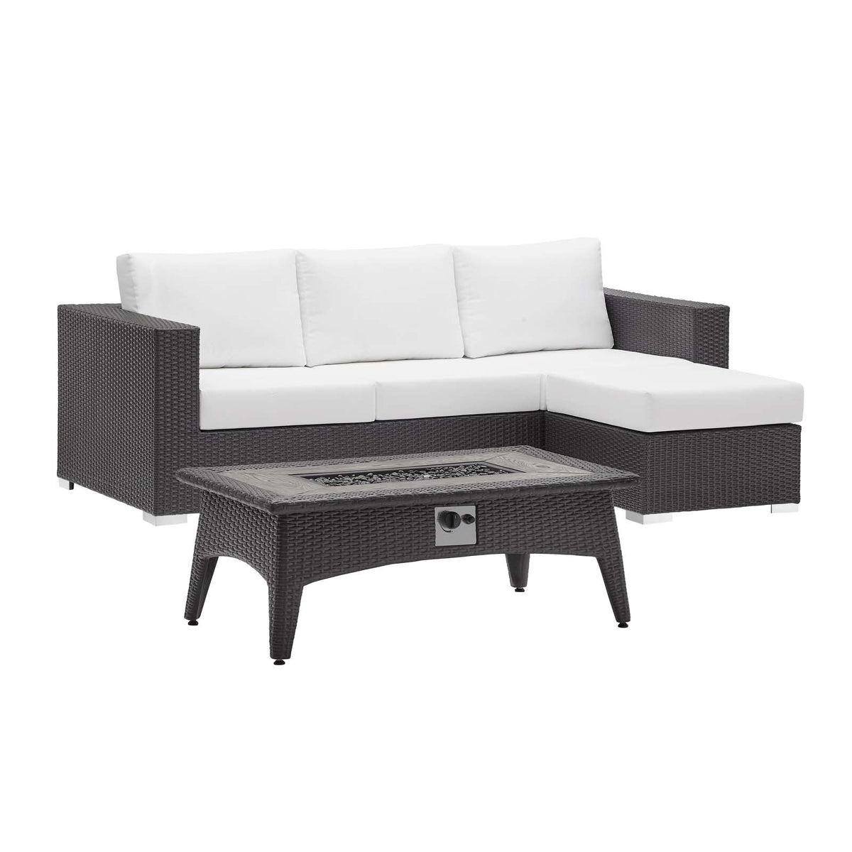 Convene 3 Piece Set Outdoor Patio with Fire Pit, Espresso White - view 2