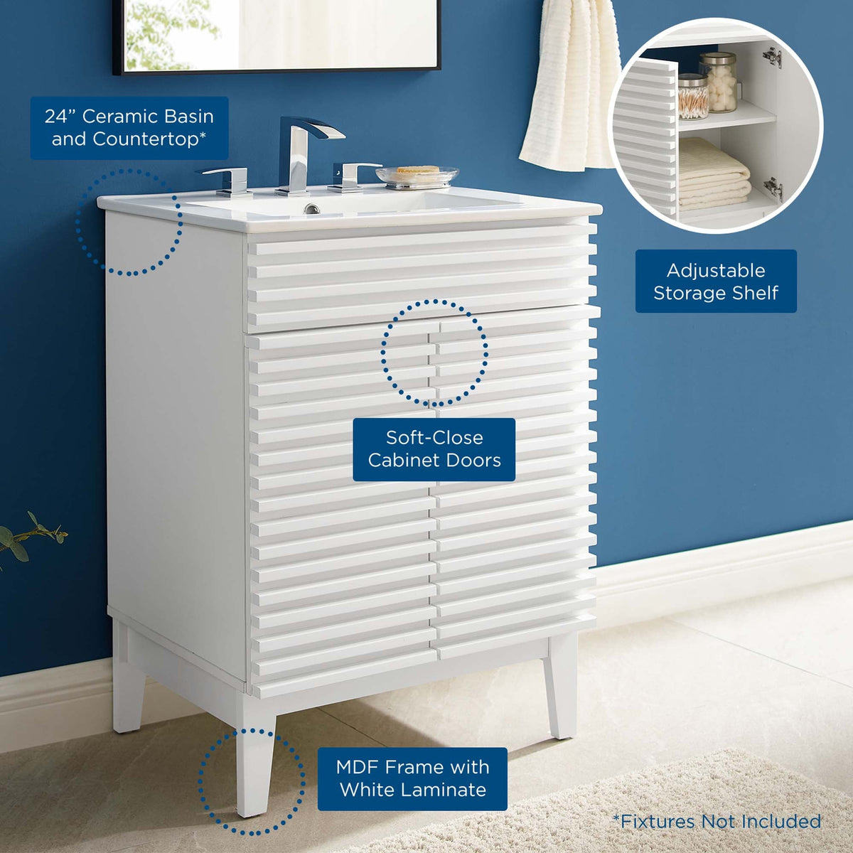 Render 18" and 24" Bathroom Vanities with White Basin Included