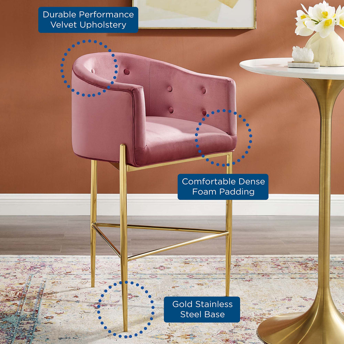 Savour Tufted Performance Velvet Bar Stool - view 33