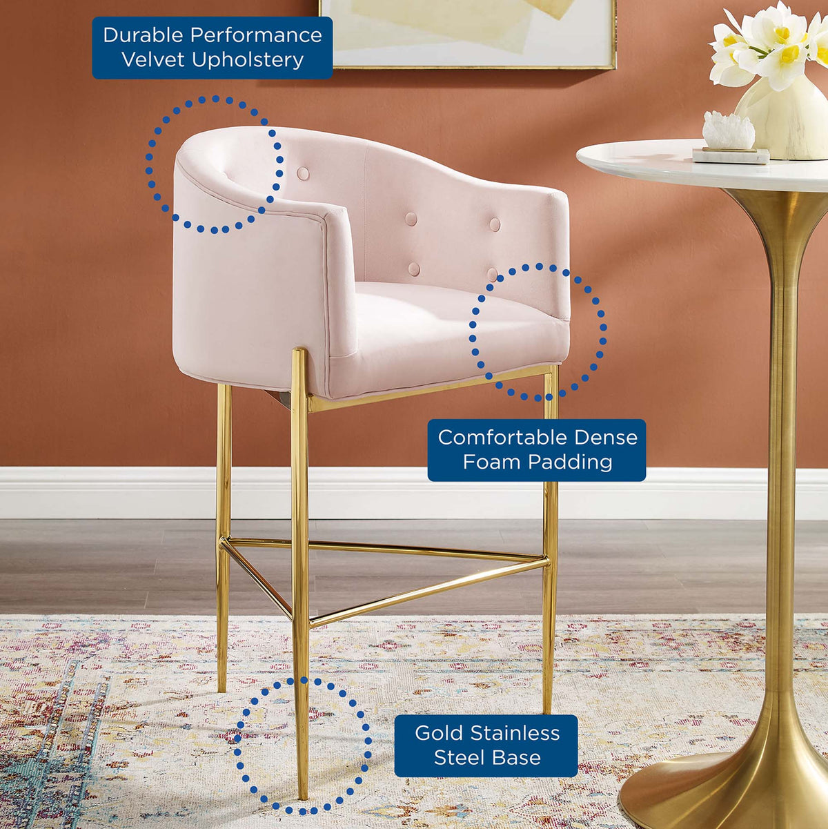 Savour Tufted Performance Velvet Bar Stool - view 35
