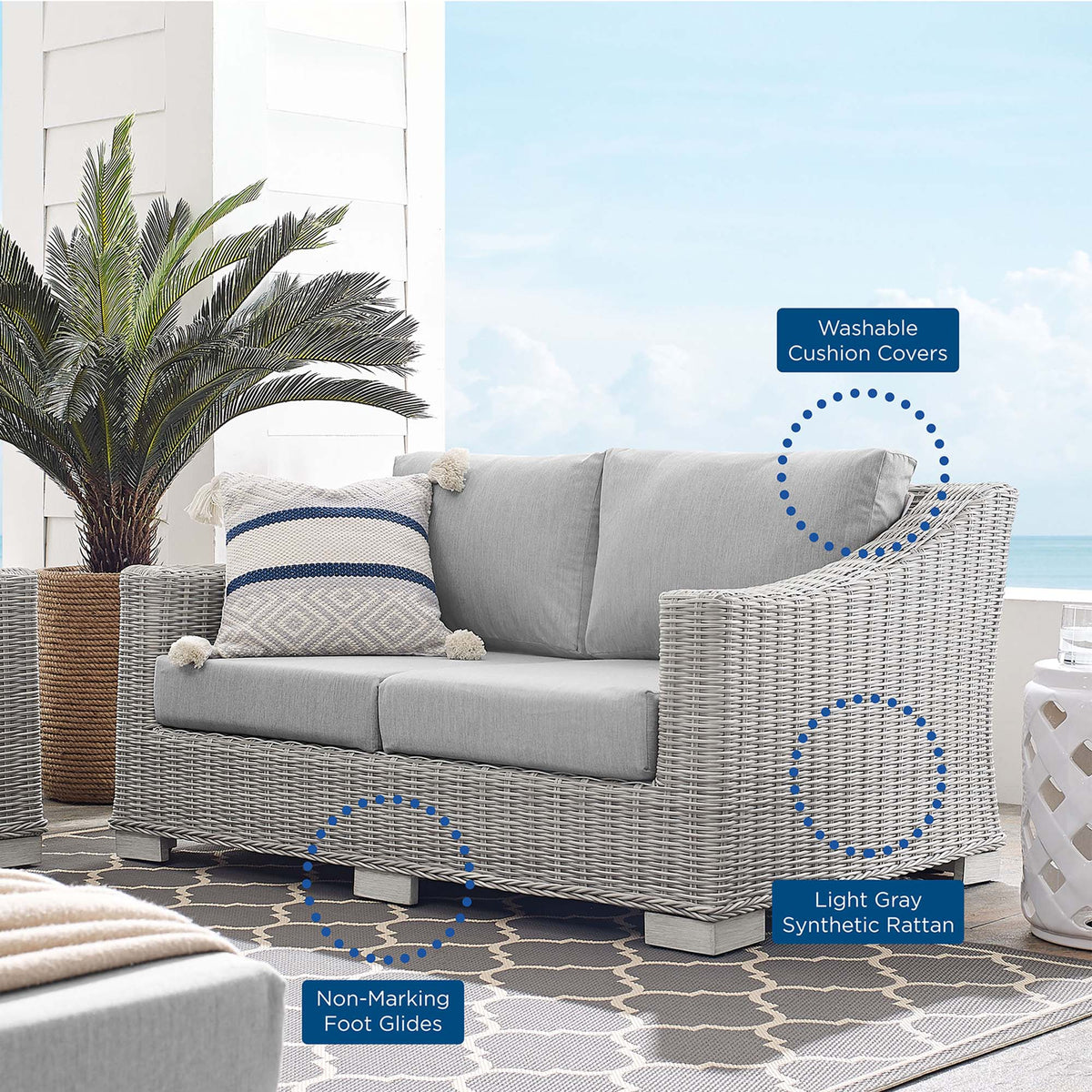 Conway Sunbrella® Outdoor Patio Wicker Rattan Loveseat - view 23